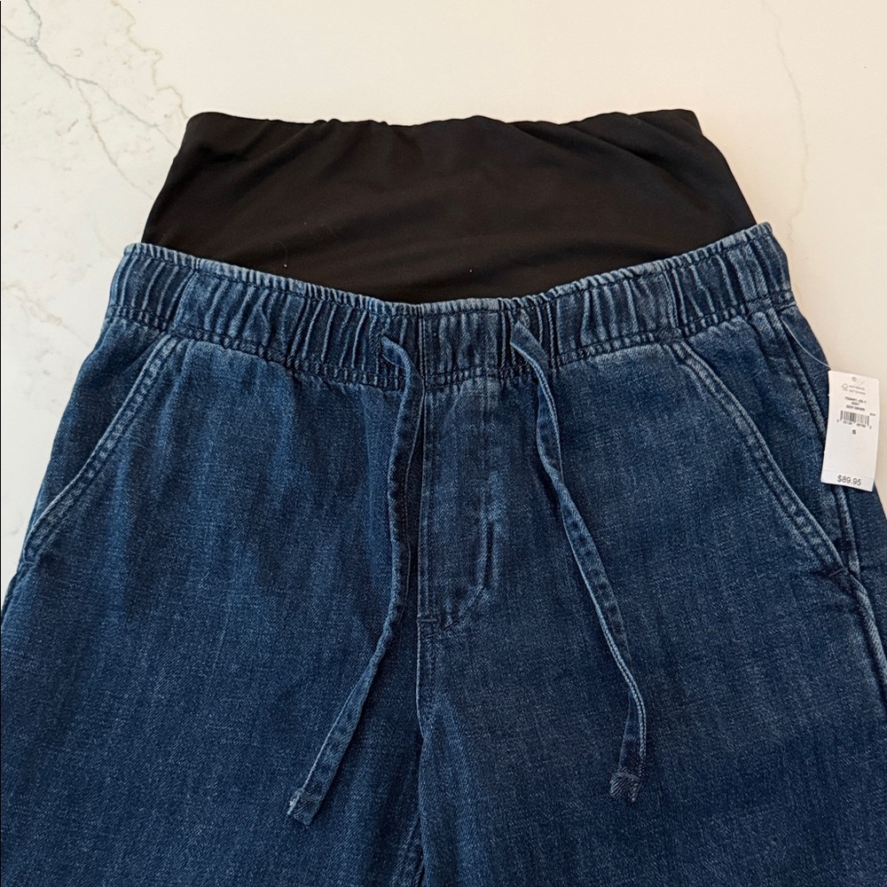 GAP Women's Blue maternity Denim Flare Jeans with Black Waistband